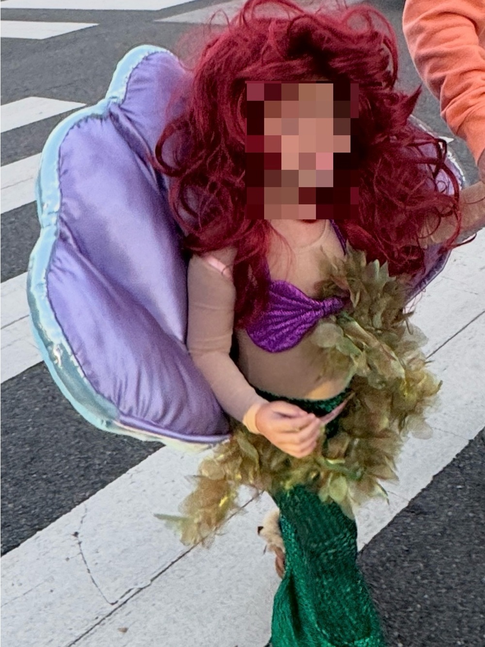 Ariel Halloween Kids Mermaid Costume with Purple Shell Top and Green Tail